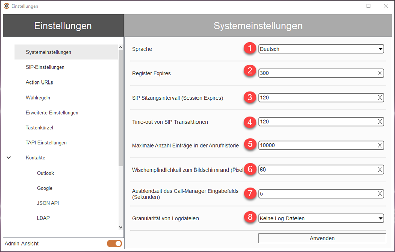 Systemeinstellungen